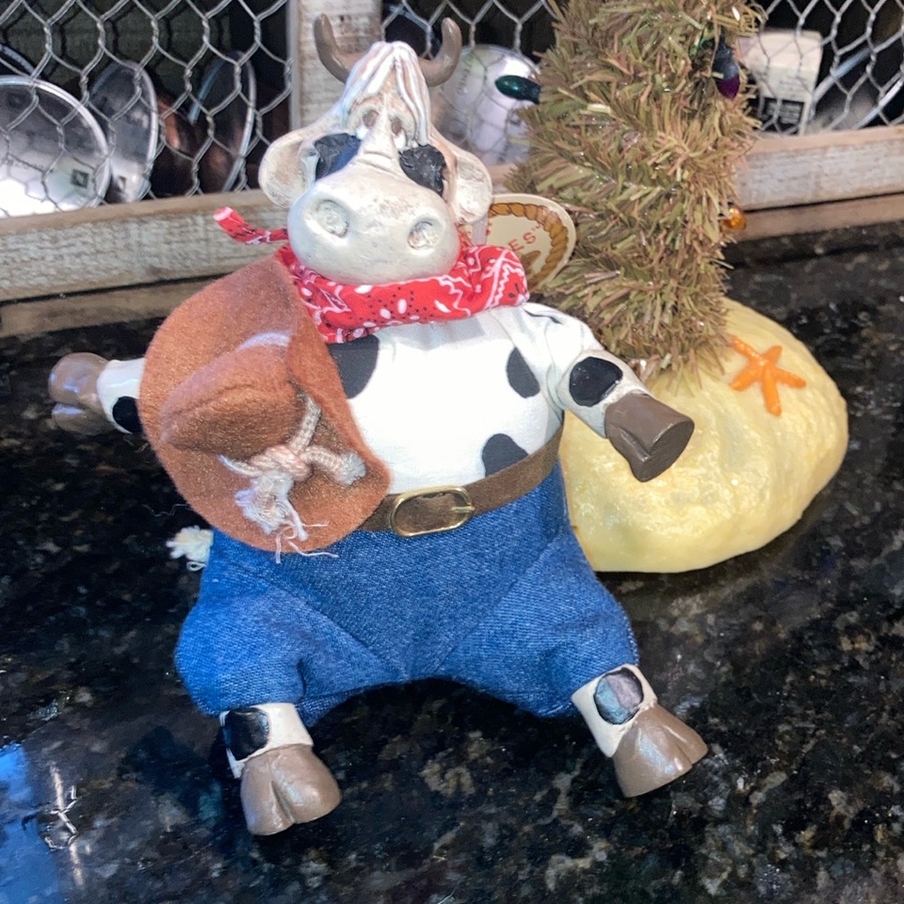 Cowpokes Vintage Cowboy Cow Figurine with Red Bandana